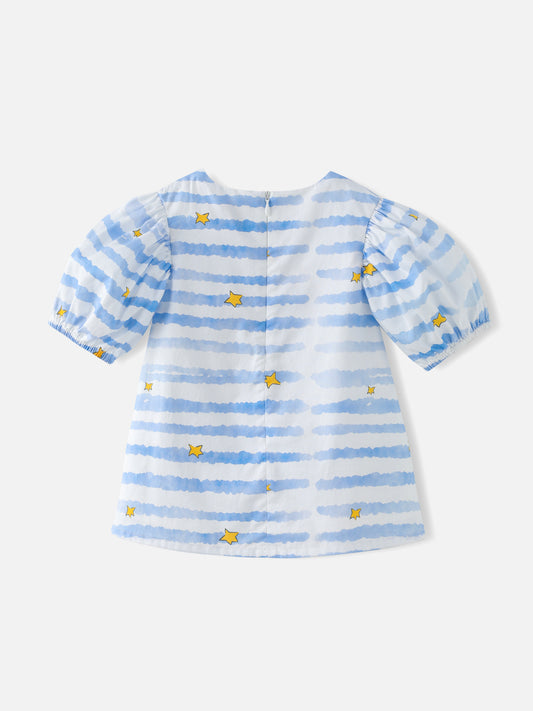 Girls Stripy Puff Sleeves Top