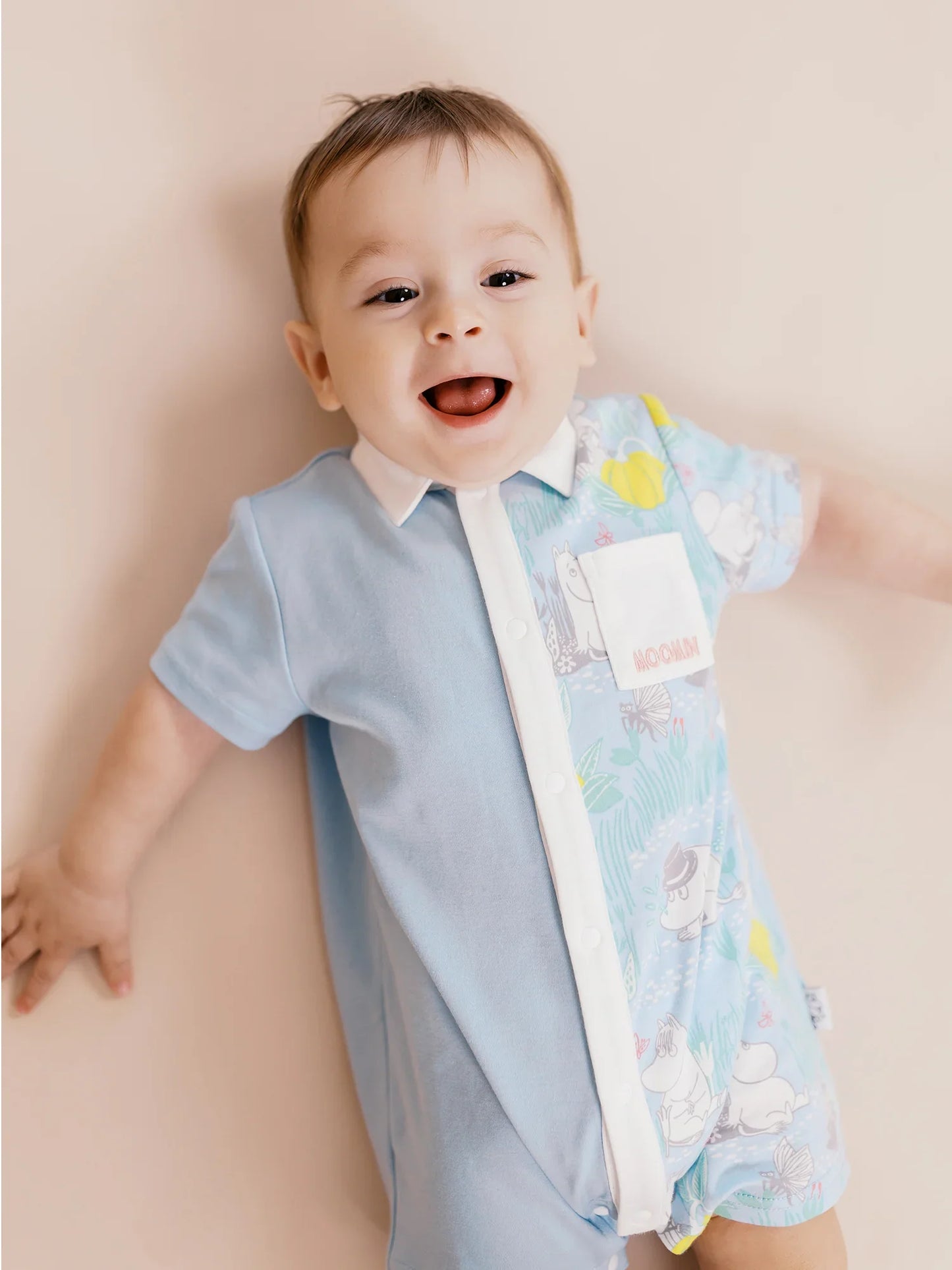 Baby Short Sleeve Colorblock All-Over Print Romper