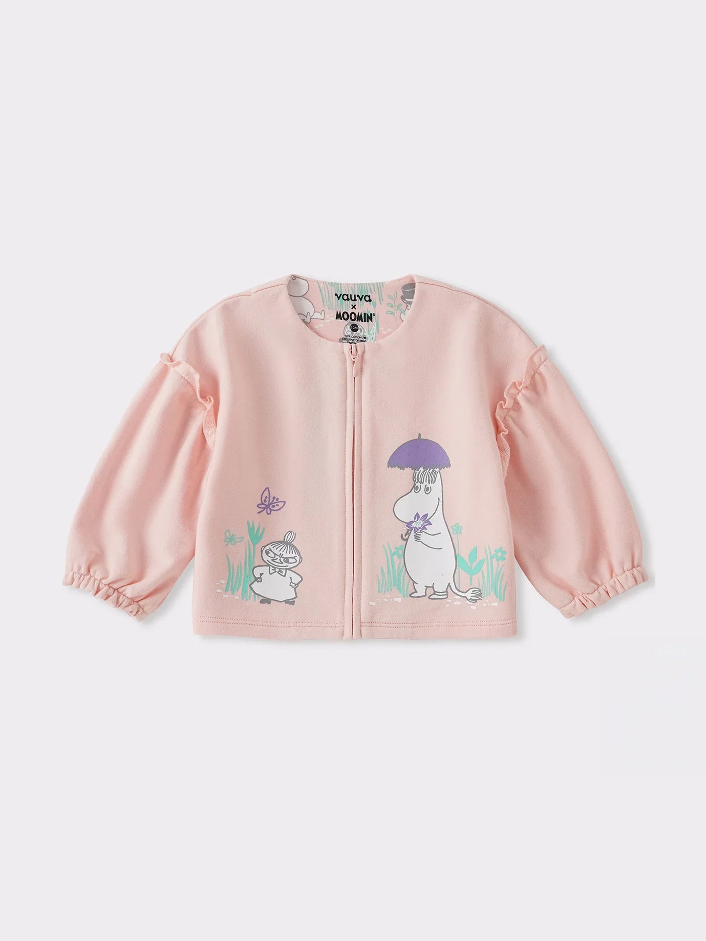 Baby Balloon Sleeve Zip‑Up Print Jacket