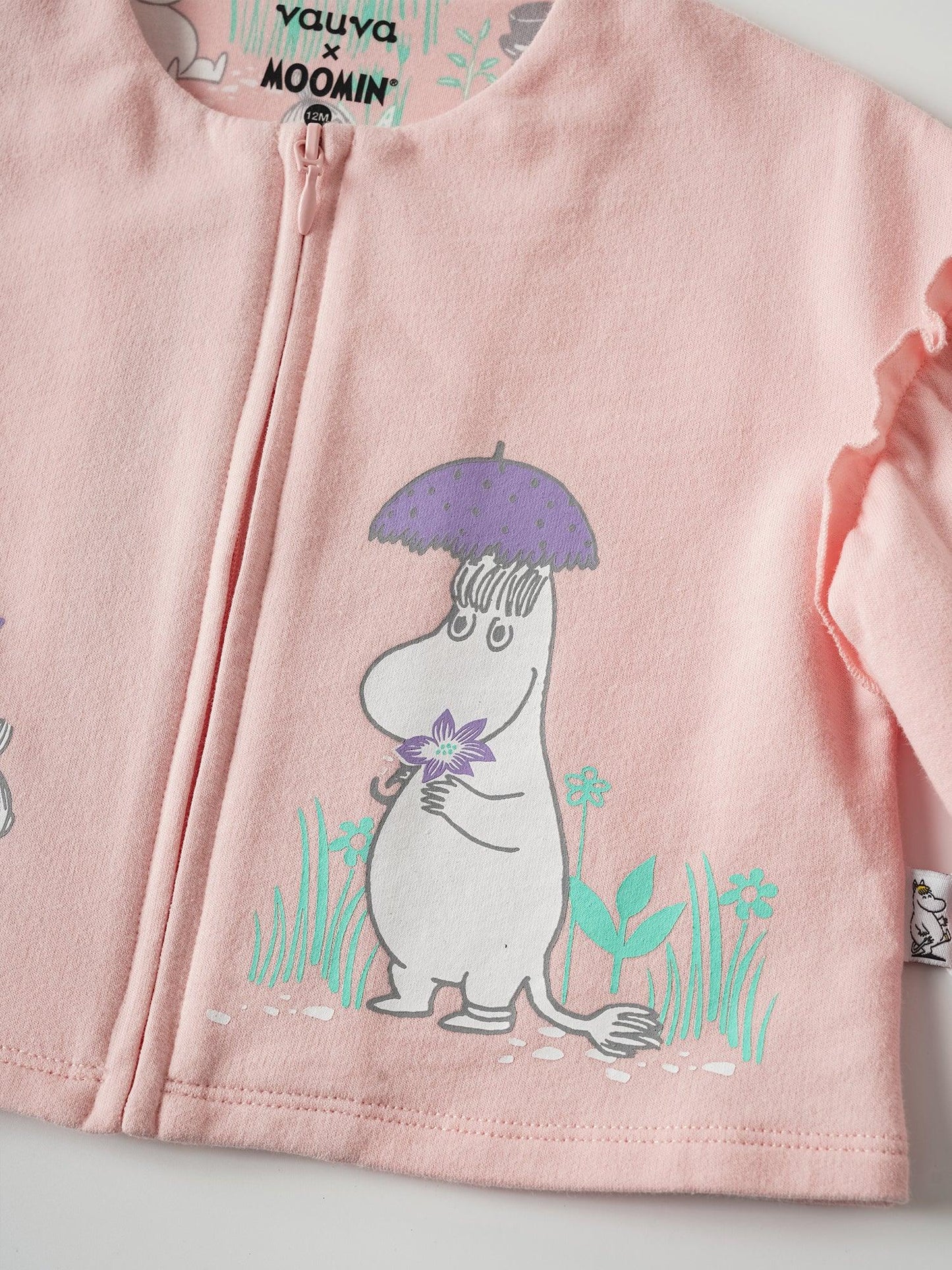 Baby Balloon Sleeve Zip‑Up Print Jacket