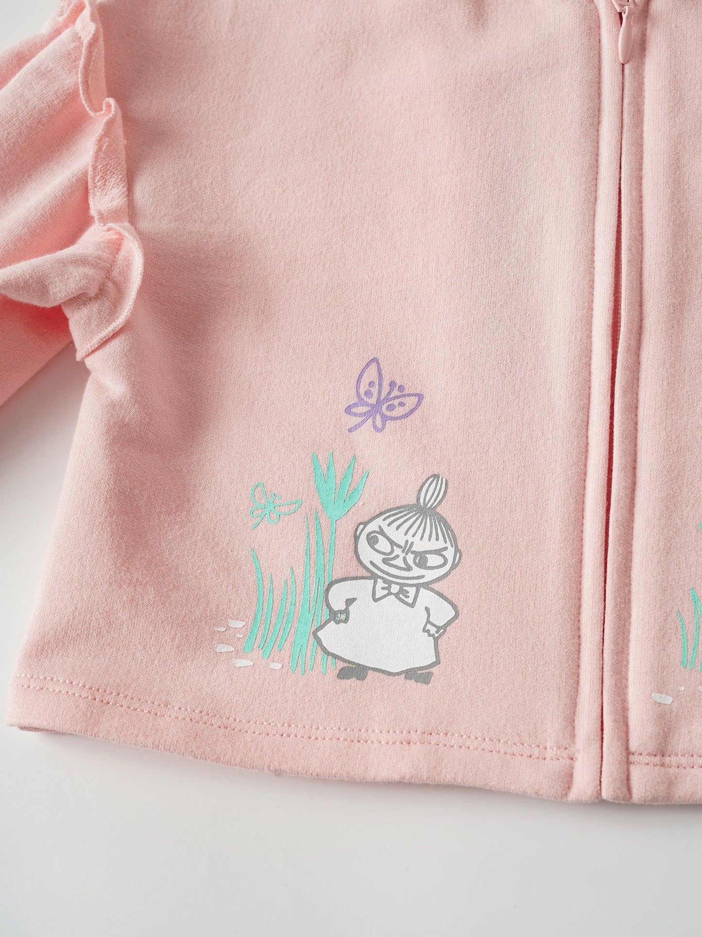 Baby Balloon Sleeve Zip‑Up Print Jacket