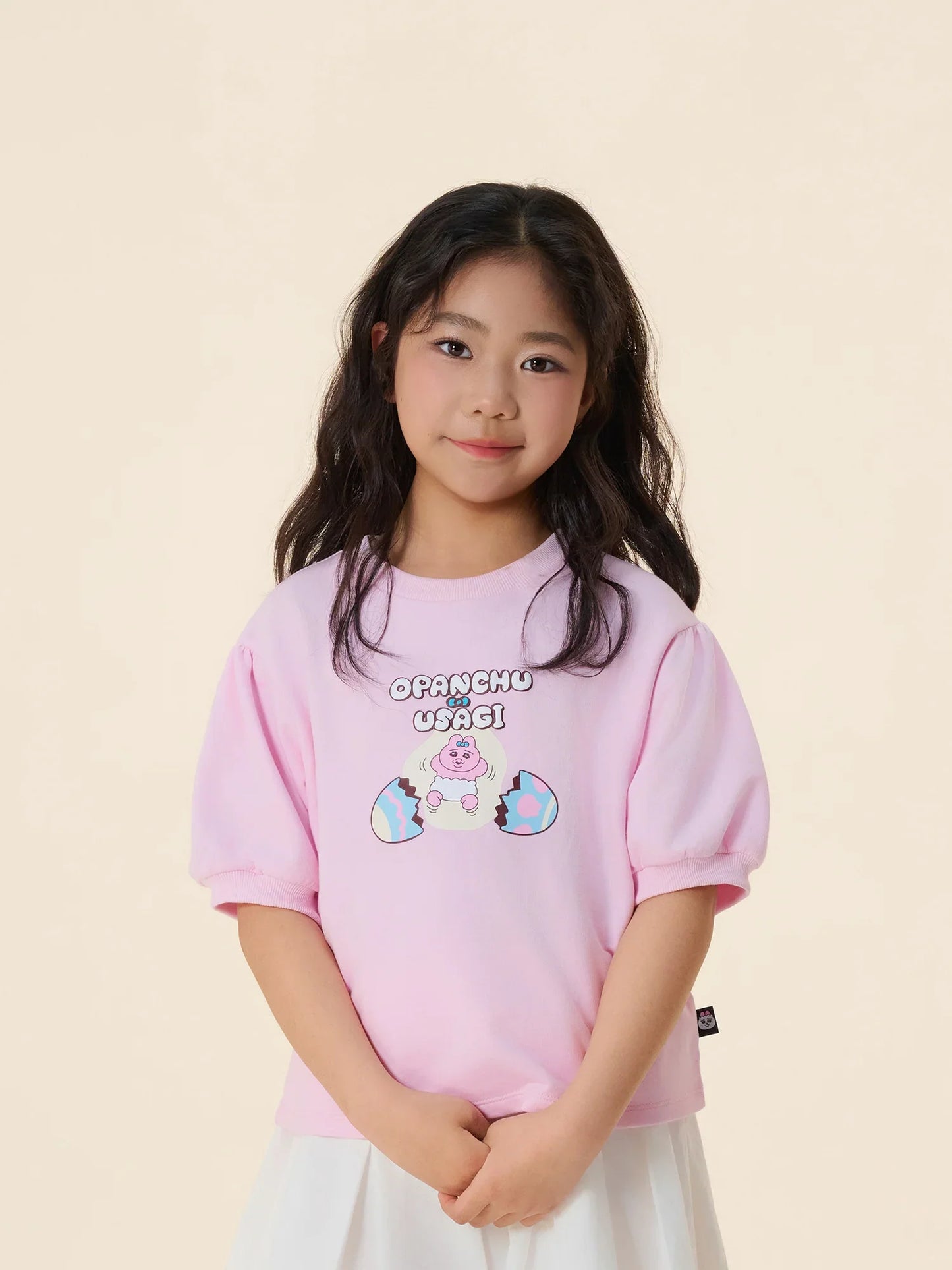 Puff‑Sleeve Egg Pop Pink Graphic T‑Shirt