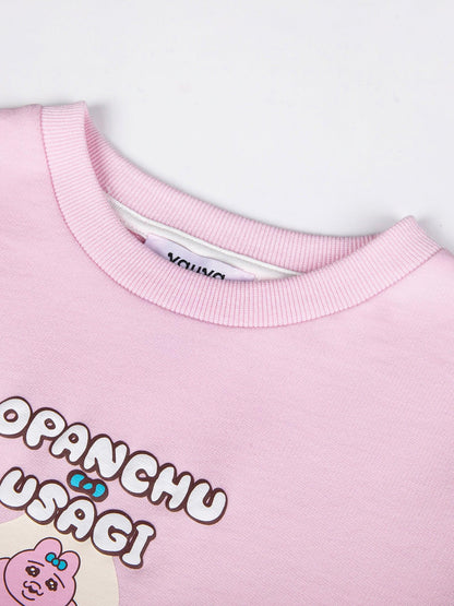 Puff‑Sleeve Egg Pop Pink Graphic T‑Shirt
