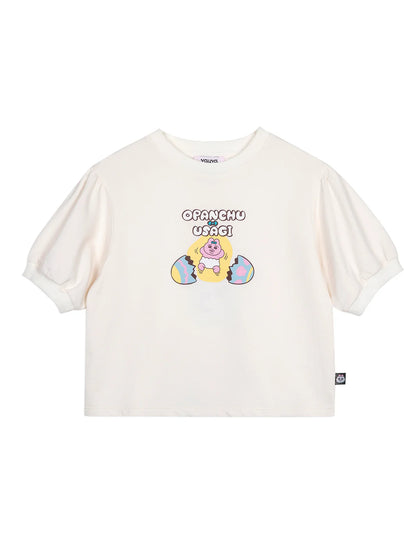 Puff‑Sleeve Egg Pop Graphic T‑Shirt
