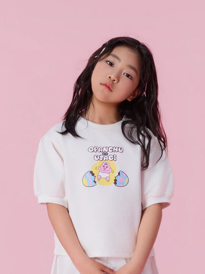 Puff‑Sleeve Egg Pop Graphic T‑Shirt