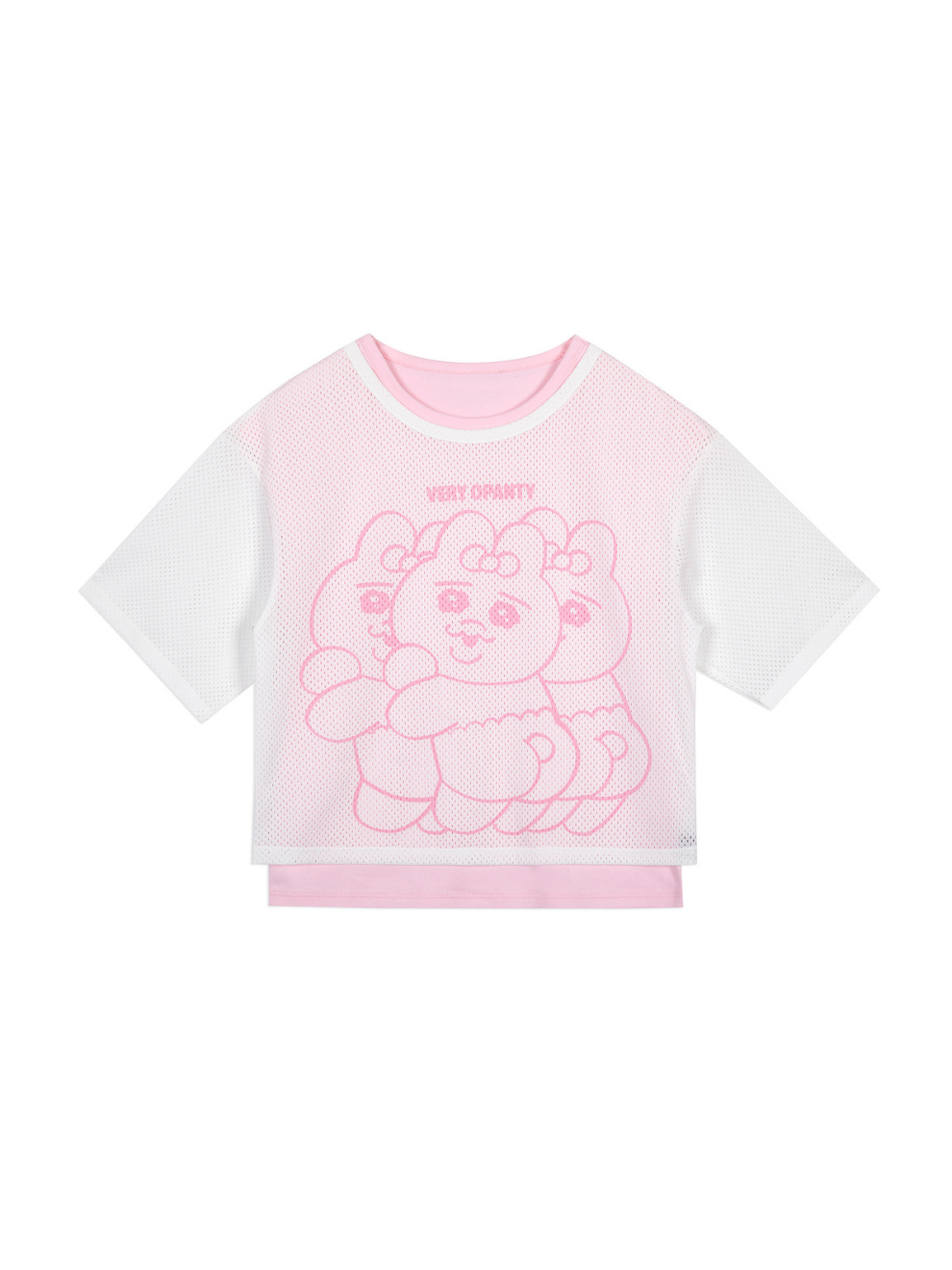 Pastel Mesh Layered Graphic T‑Shirt