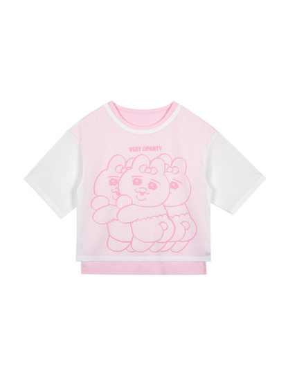 Pastel Mesh Layered Graphic T‑Shirt