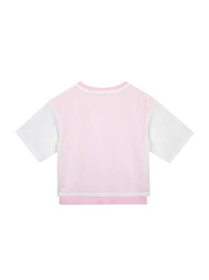Pastel Mesh Layered Graphic T‑Shirt