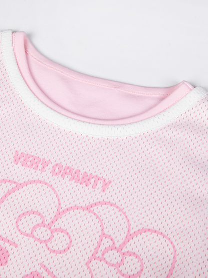Pastel Mesh Layered Graphic T‑Shirt