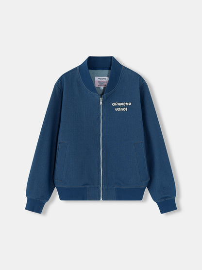 Opanchu Usagi Graphic Back Print Denim Bomber Jacket