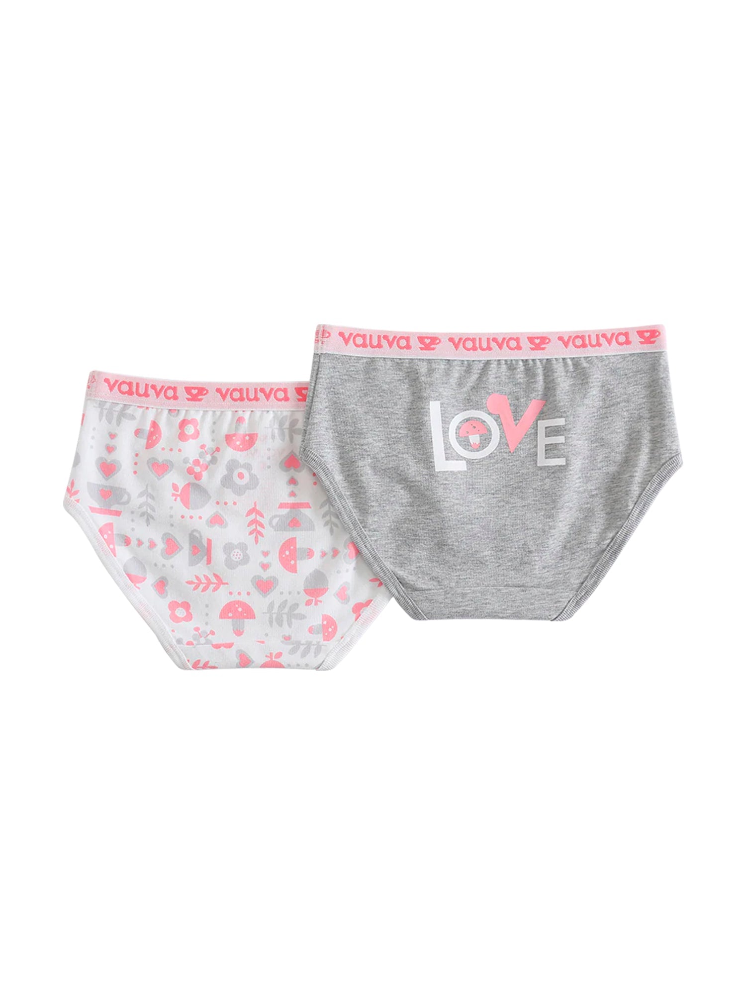 VAUVA Vauva Girls Organic Cotton Underwear - Vauva Pattern / Grey Love Underwear