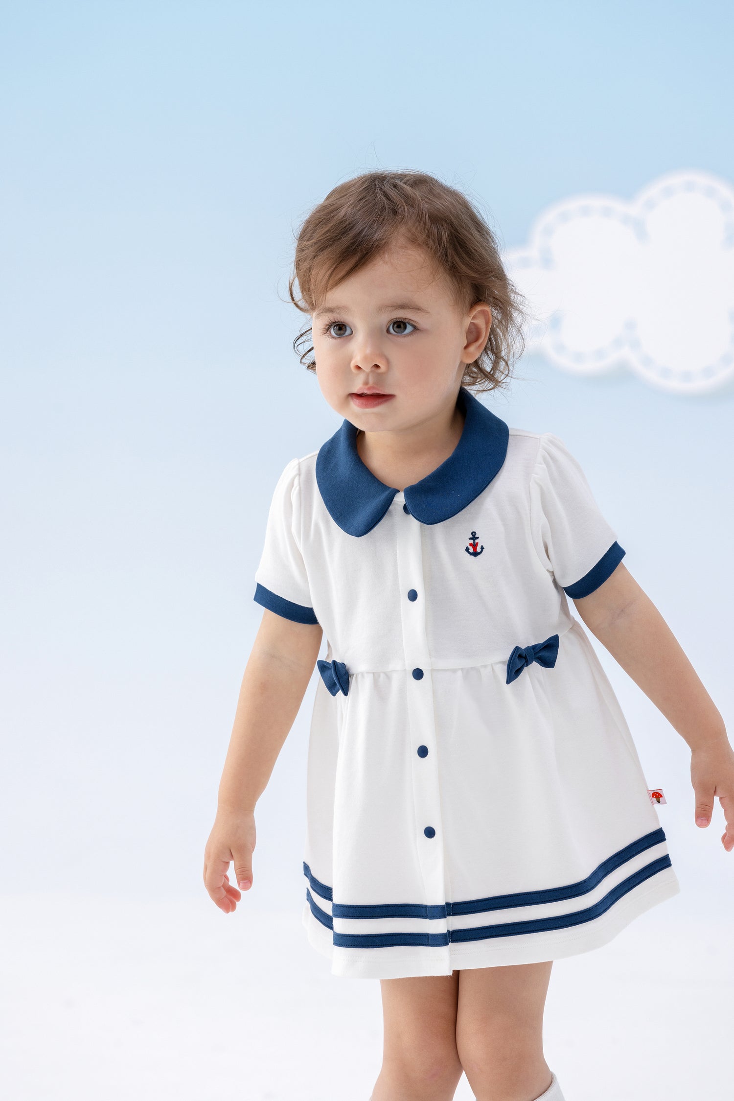 VAUVA Vauva SS24 - Baby Girl Sailor Hook Embroidered Shirt Dress (Blue) Dress