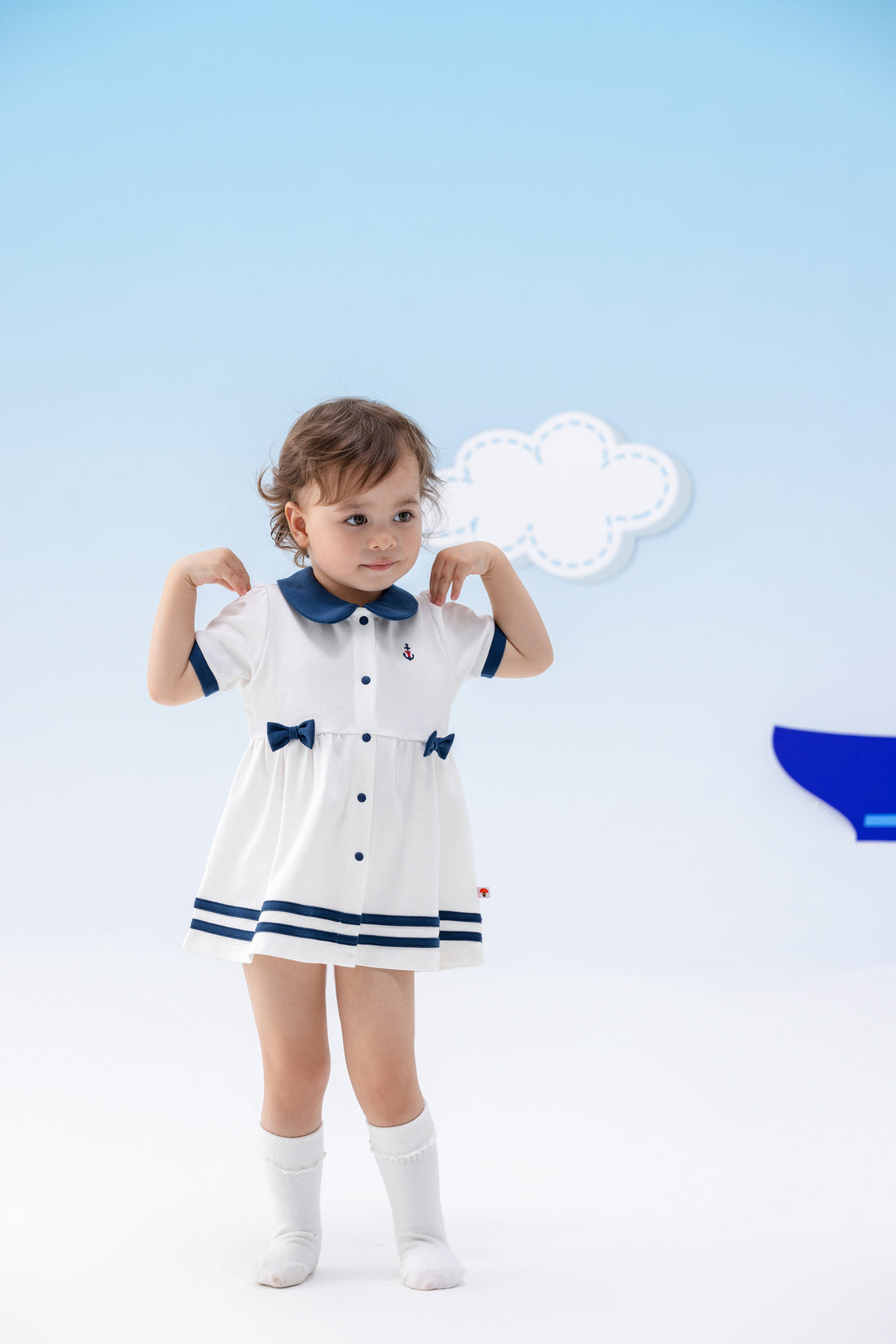 VAUVA Vauva SS24 - Baby Girl Sailor Hook Embroidered Shirt Dress (Blue) Dress