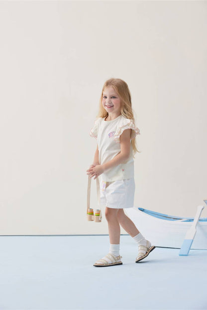 VAUVA Vauva SS24 - Toddler Girl Fish Embroidered Short Sleeve T-Shirt Top - White Top &amp; Bottom Set