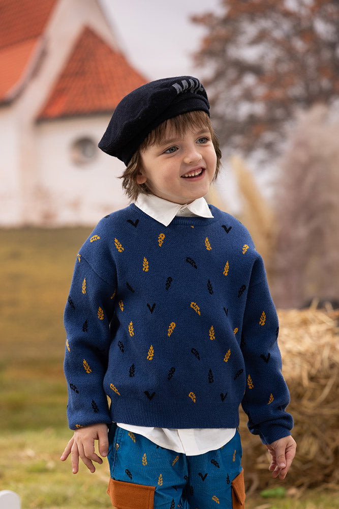 VAUVA Vauva FW23 - Boys Embroidered Cotton Pullover (Blue)