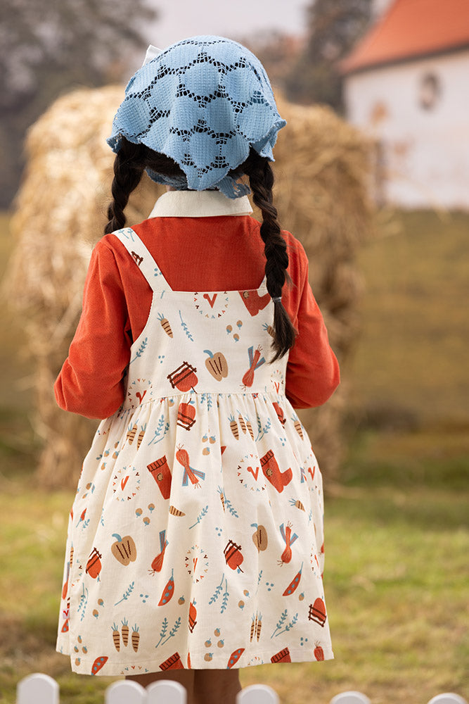 Vauva FW23 - Girls Happy Farm Cotton Dress (White)-model image back