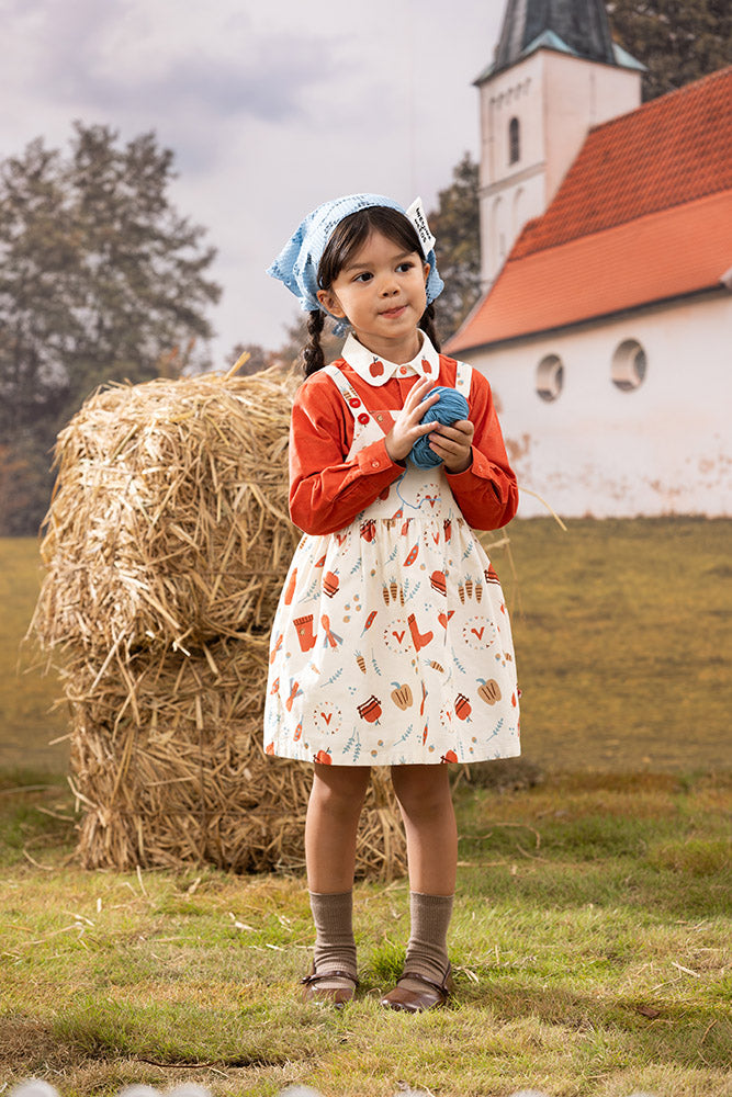 VAUVA Vauva FW23 - Girls Happy Farm Cotton Dress (White) Dress