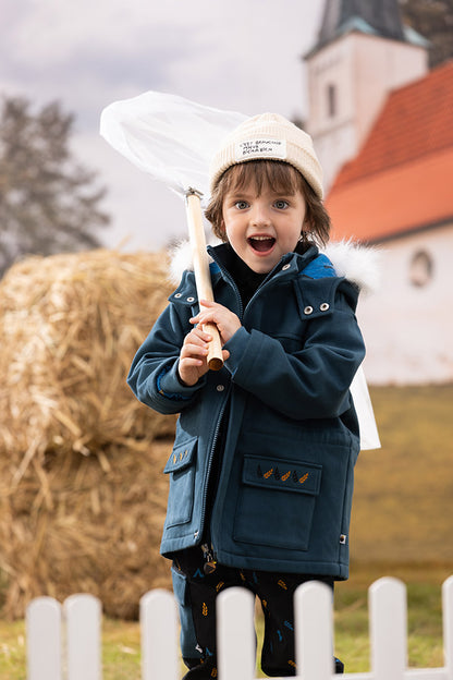 VAUVA Vauva FW23 - Boys Simple Embroidered Blue Hooded Coat Coat &amp; Jacket