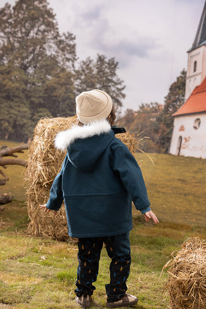 VAUVA Vauva FW23 - Boys Simple Embroidered Blue Hooded Coat Coat &amp; Jacket