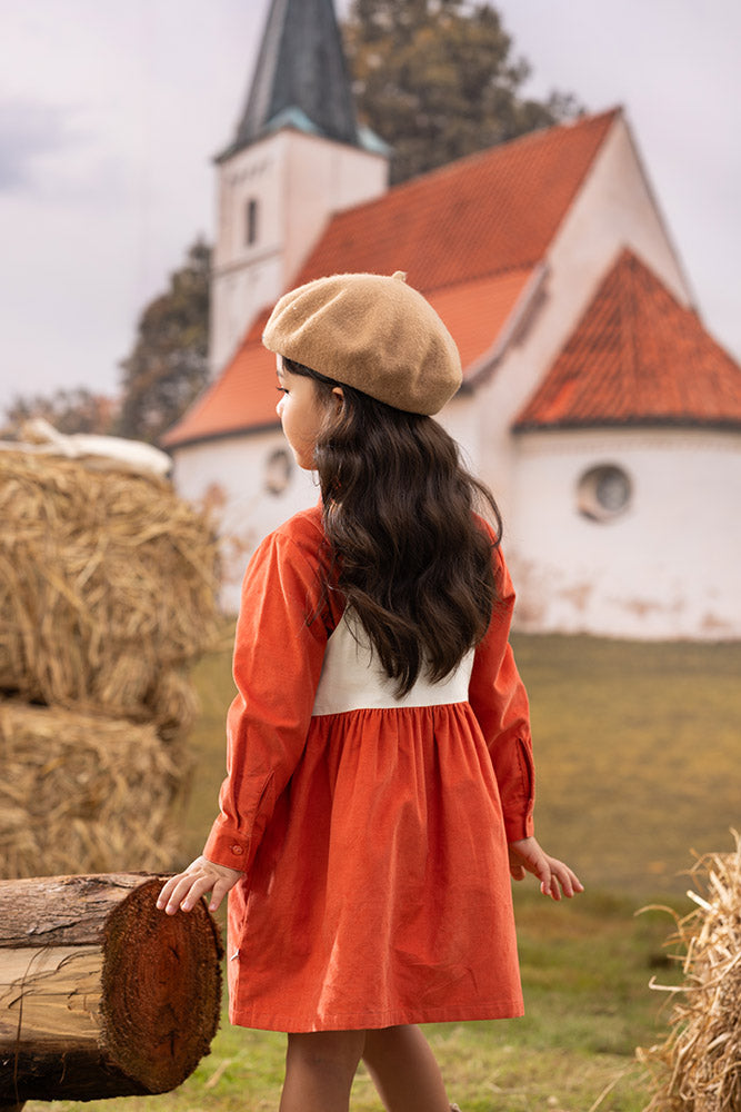 Vauva FW23 - Girls Happy Farm Printed Cotton Sleeves Dress-model image back