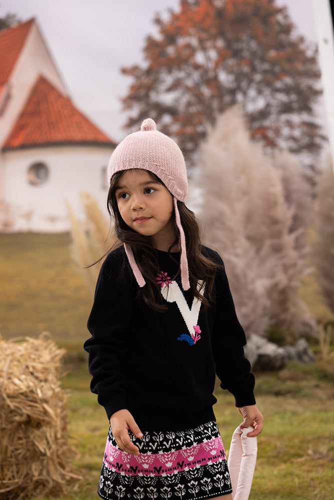 VAUVA Vauva FW23 - Girls Black Printed Cotton Pullover