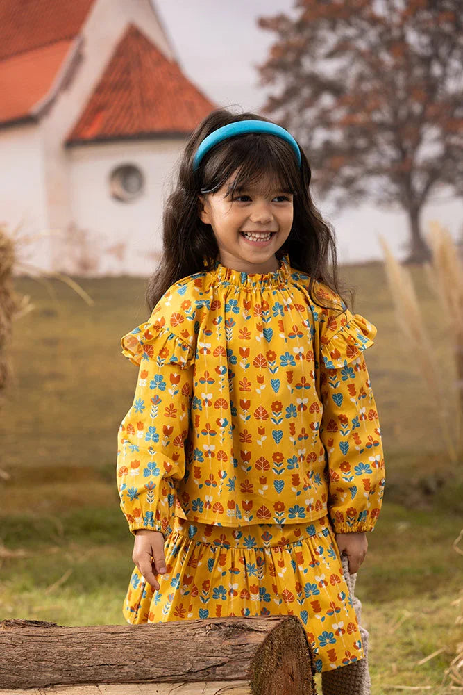 VAUVA Vauva FW23 - Girls Fungus Collar Printed Shirt (Mud Yellow) Shirt