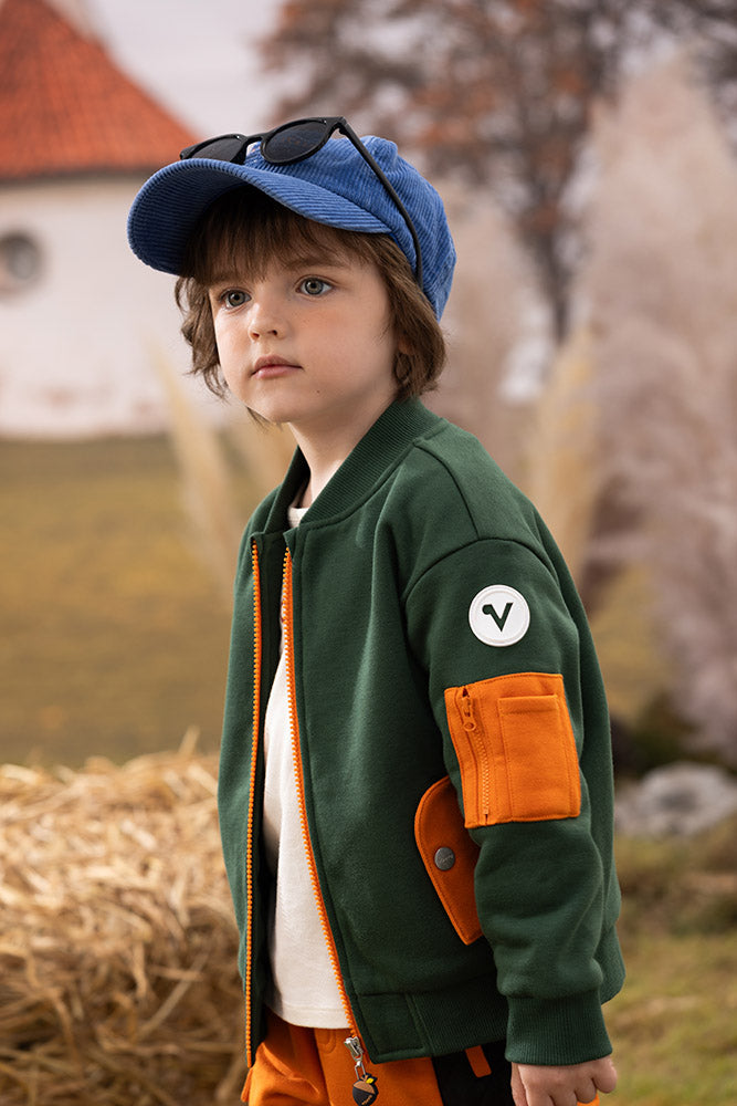 Vauva FW23 - Boys Zip Long Sleeve Jacket (Green/Orange)