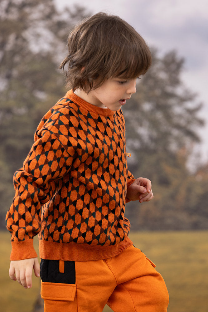 VAUVA Vauva FW23 - Boys Cotton Long Sleeve Pocket Crewneck Sweatshirt (Orange) Sweatshirt