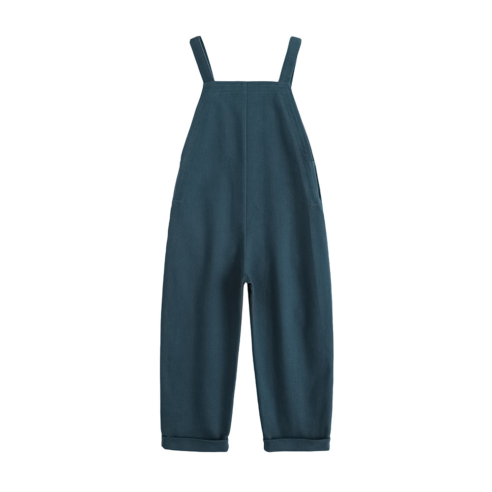 VAUVA Vauva FW23 - Kids Embroidered Cotton Dungarees (Blue) Dungarees