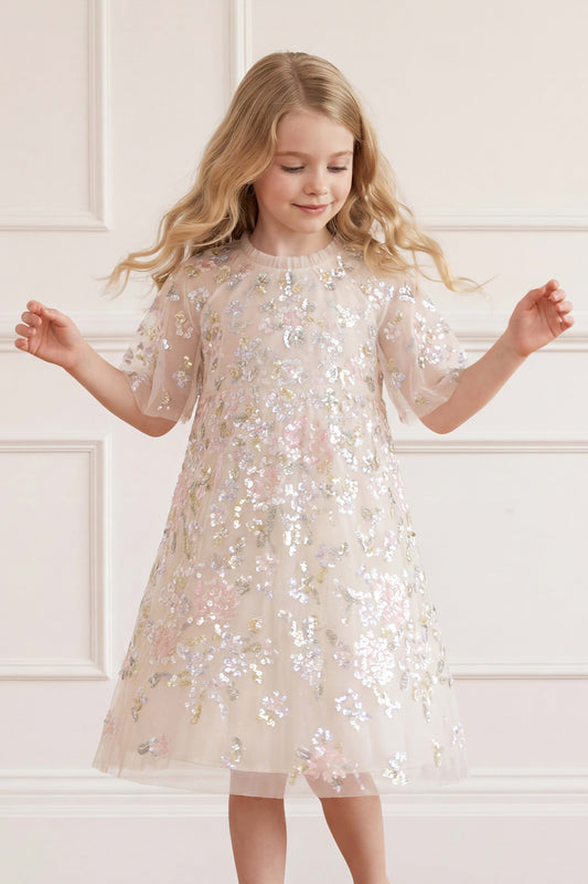 Peony Bouquet Sequin Cape Dress