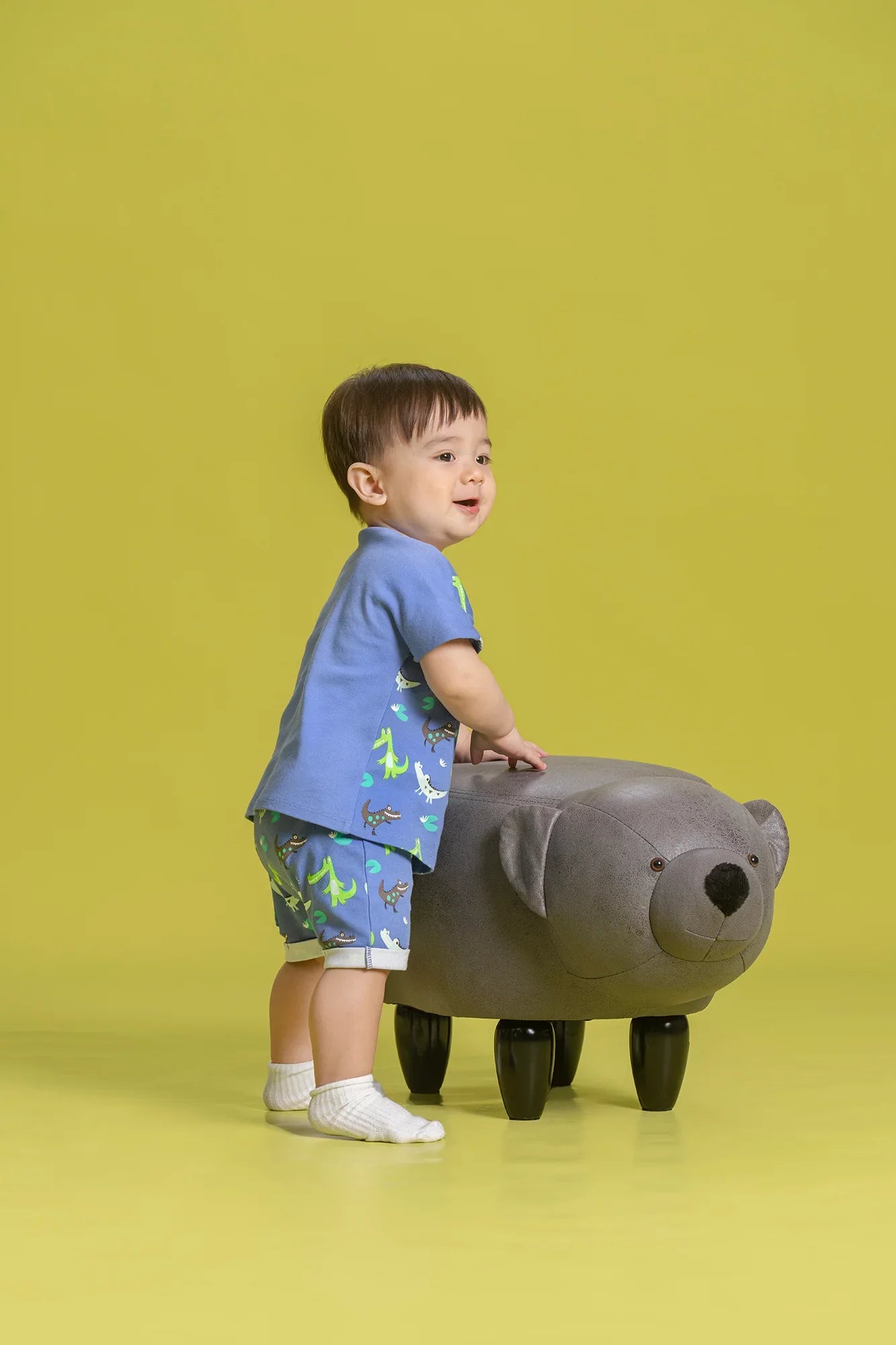 VAUVA Vauva SS23 Safari - Baby Boys Crocodile Print Patchwork Cotton Short Sleeve T-shirt Tops