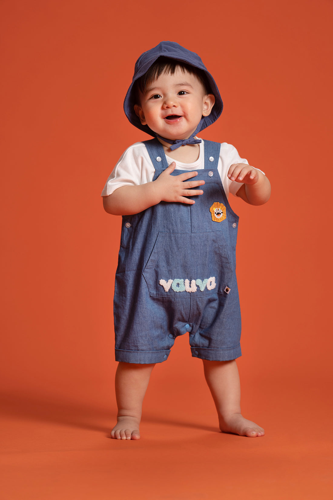 VAUVA Vauva SS23 Safari - Baby Boys Lion Embroidery Cotton Sleeveless Romper Romper