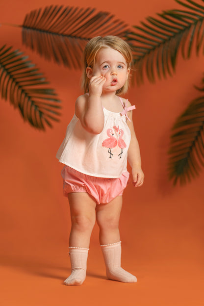 VAUVA Vauva SS23 Safari -Baby Girls Flamingo Print Cotton babysuit Kit &amp; Set