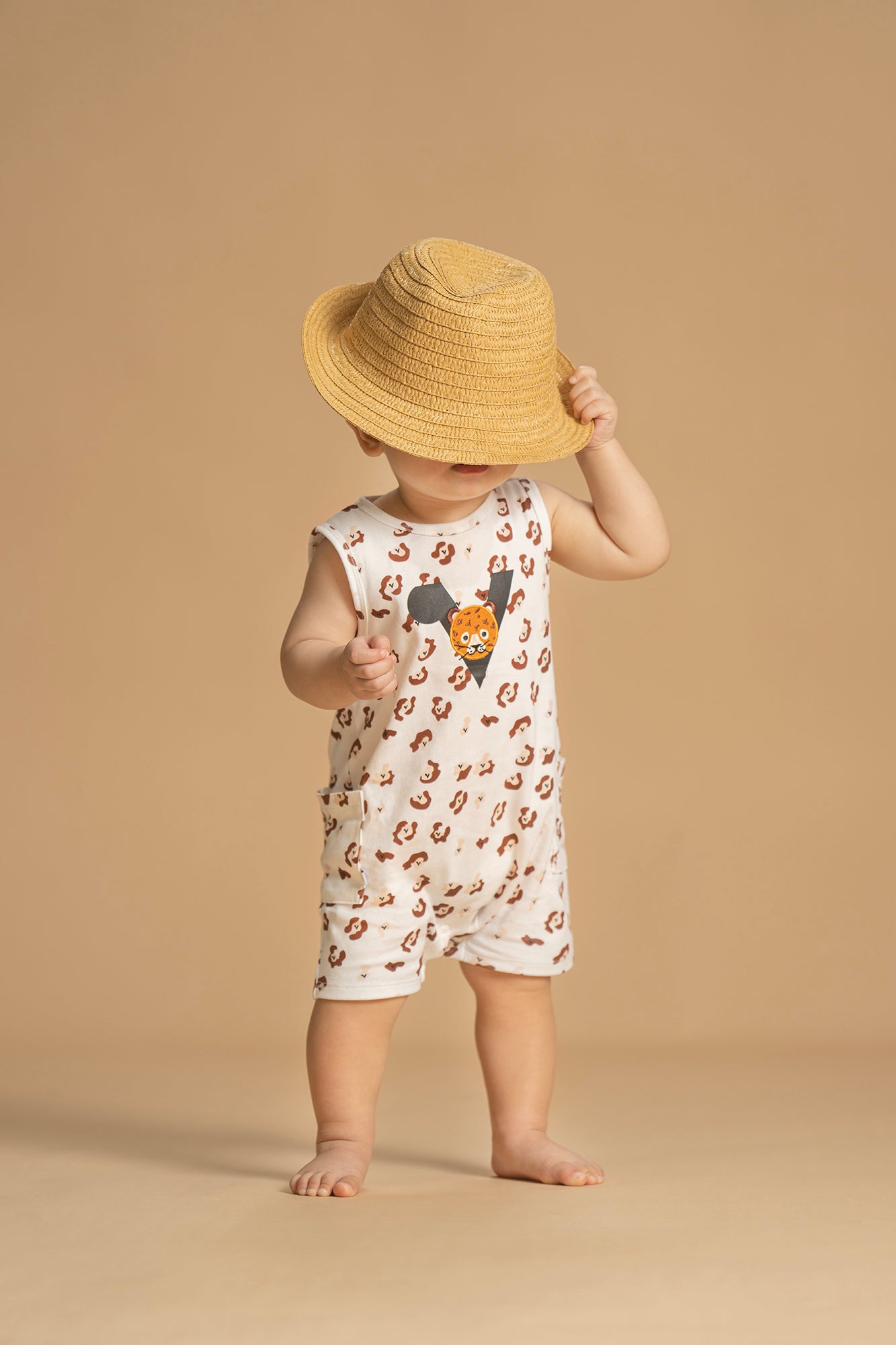 VAUVA Vauva SS23 Safari - Baby Boys Leopard Print Cotton Sleeve Romper Romper