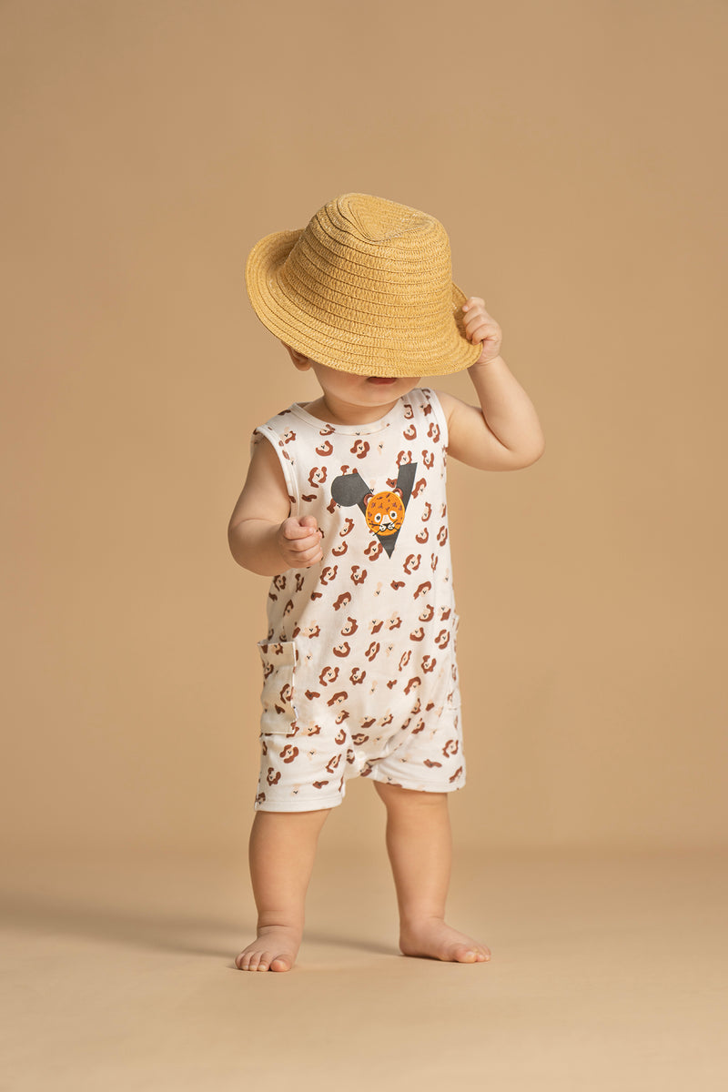 Vauva SS23 Safari - Baby Boys Leopard Print Cotton Sleeve Romper