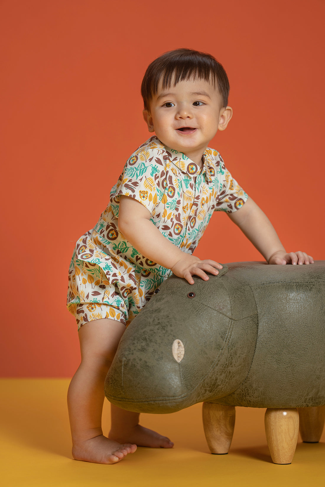 VAUVA Vauva SS23 Safari - Baby Boys All Over Print Cotton Romper Romper