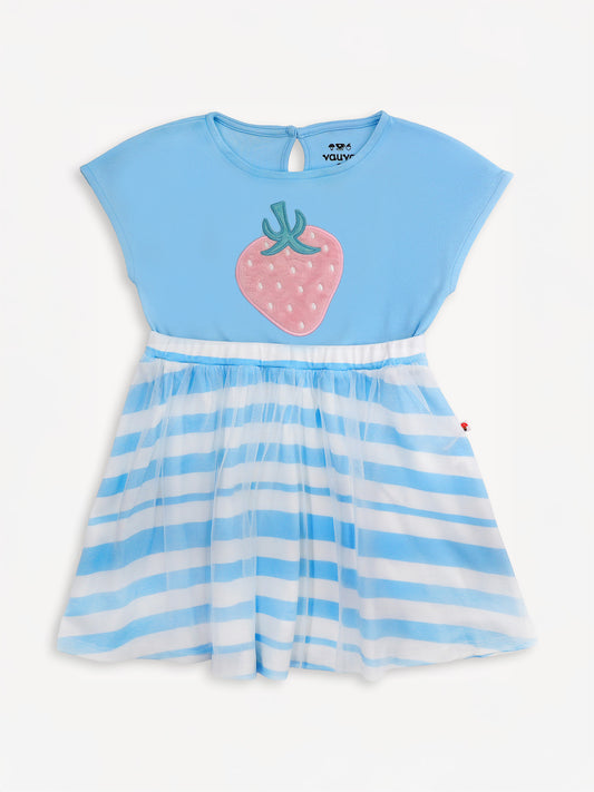 Girls Sleeveless Strawberry Print Two-Layer Dress