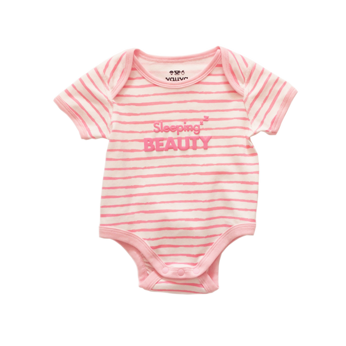 Vauva 有機棉連身衣套裝 - 小房子城 & 粉色條紋(1套2件)