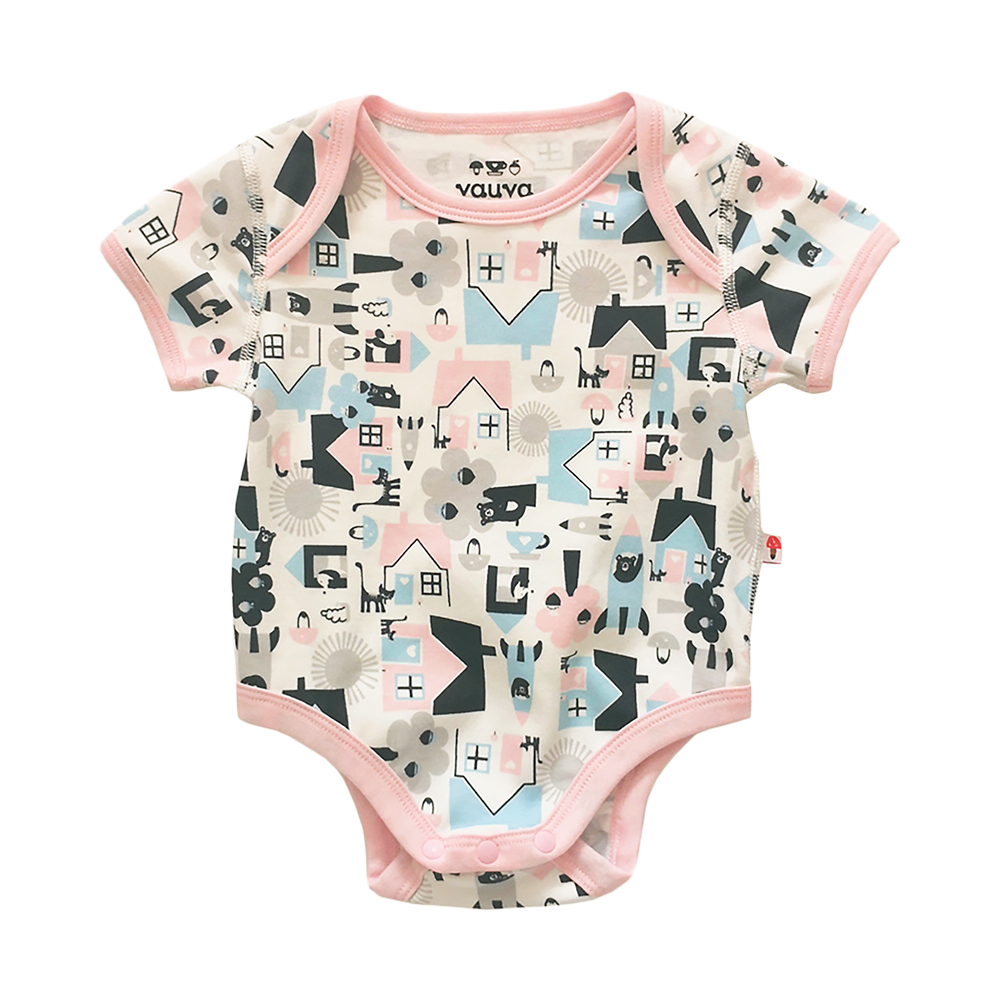 VAUVA Vauva Baby Organic Cotton Romper Set - Little House City &amp; Pink Stripes (1 SET 2 PCS) Bodysuit