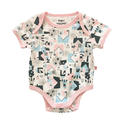 VAUVA Vauva Baby Organic Cotton Romper Set - Little House City &amp; Pink Stripes (1 SET 2 PCS) Bodysuit