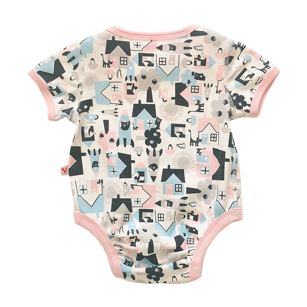 VAUVA Vauva Baby Organic Cotton Romper Set - Little House City &amp; Pink Stripes (1 SET 2 PCS) Bodysuit