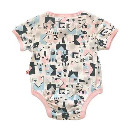 VAUVA Vauva Baby Organic Cotton Romper Set - Little House City &amp; Pink Stripes (1 SET 2 PCS) Bodysuit