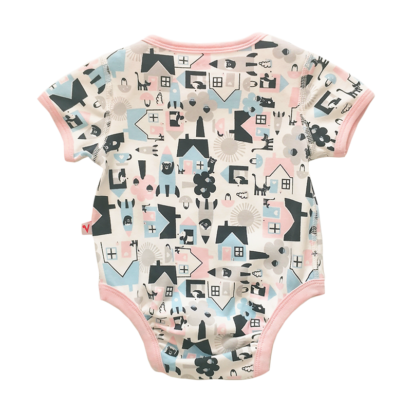 VAUVA Vauva Baby Organic Cotton Romper Set - Little House City & Pink Stripes (1 SET 2 PCS) Bodysuit