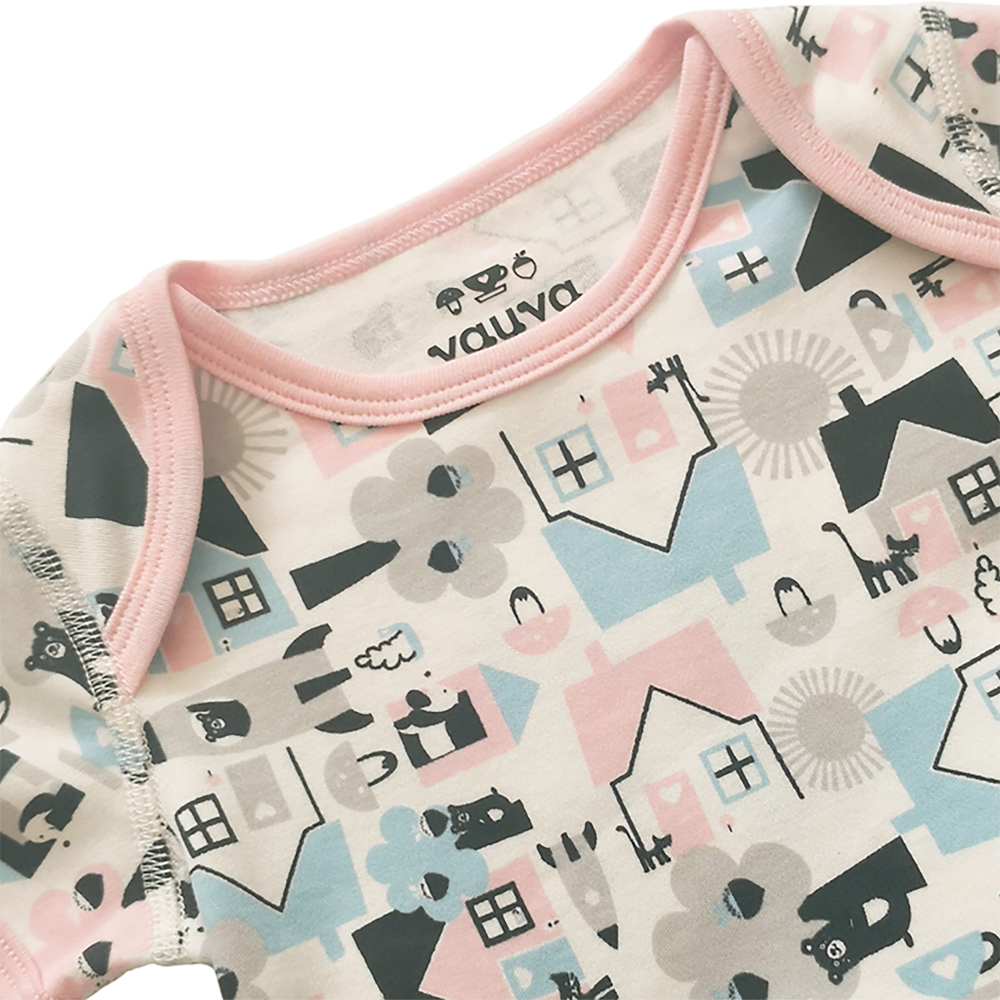 VAUVA Vauva Baby Organic Cotton Romper Set - Little House City &amp; Pink Stripes (1 SET 2 PCS) Bodysuit