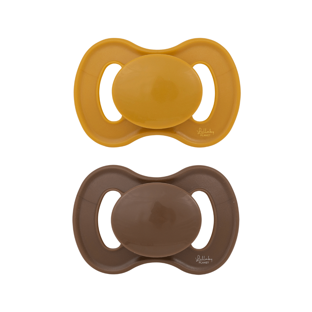 Lullaby Planet Dental Silicone Soothers Size 2 Honey Mustard & Hazelnut Brown 2 pcs. - My Little Korner