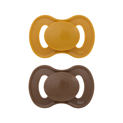 Lullaby Planet Lullaby Planet Dental Silicone Soothers Size 2 Honey Mustard &amp; Hazelnut Brown 2 pcs. Comforter &amp; teether