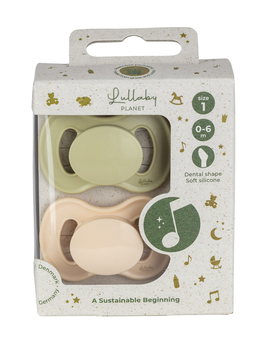 Lullaby Planet Dental Silicone Soothers Size 1 Lake Green & Alabaster 2 pcs.