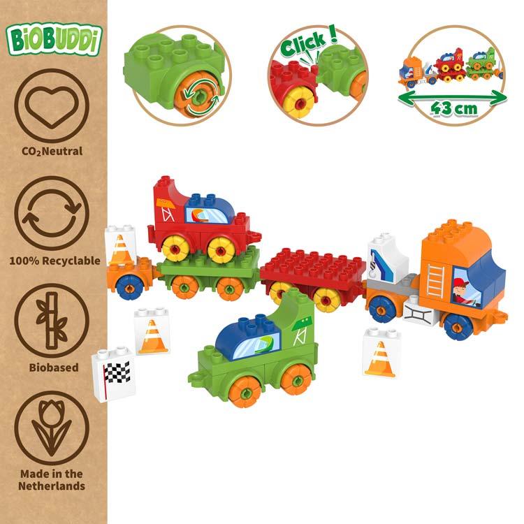 BiOBUDDi BiOBUDDi Truck + Racers Wooden Toy