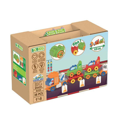 BiOBUDDi BiOBUDDi Truck + Racers Wooden Toy