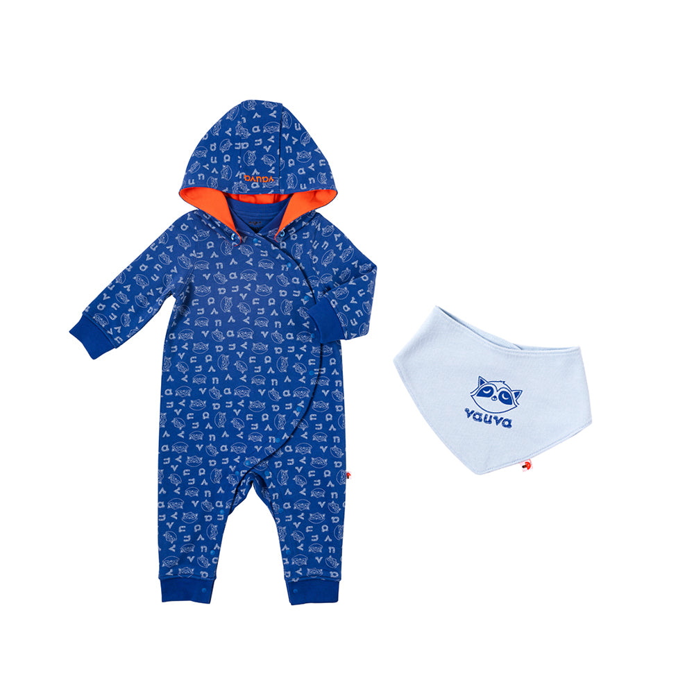 VAUVA Vauva - Baby Boys Raccoon Pattern Hooded Long Sleeves Bodysuit with Triangle Bib Bodysuit